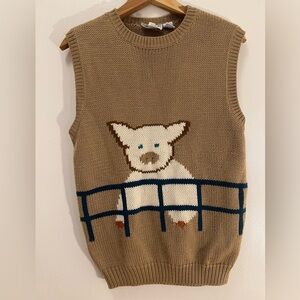 Vintage Russ Tan Knit Pig Fence Face Tail Vest Women’s Small